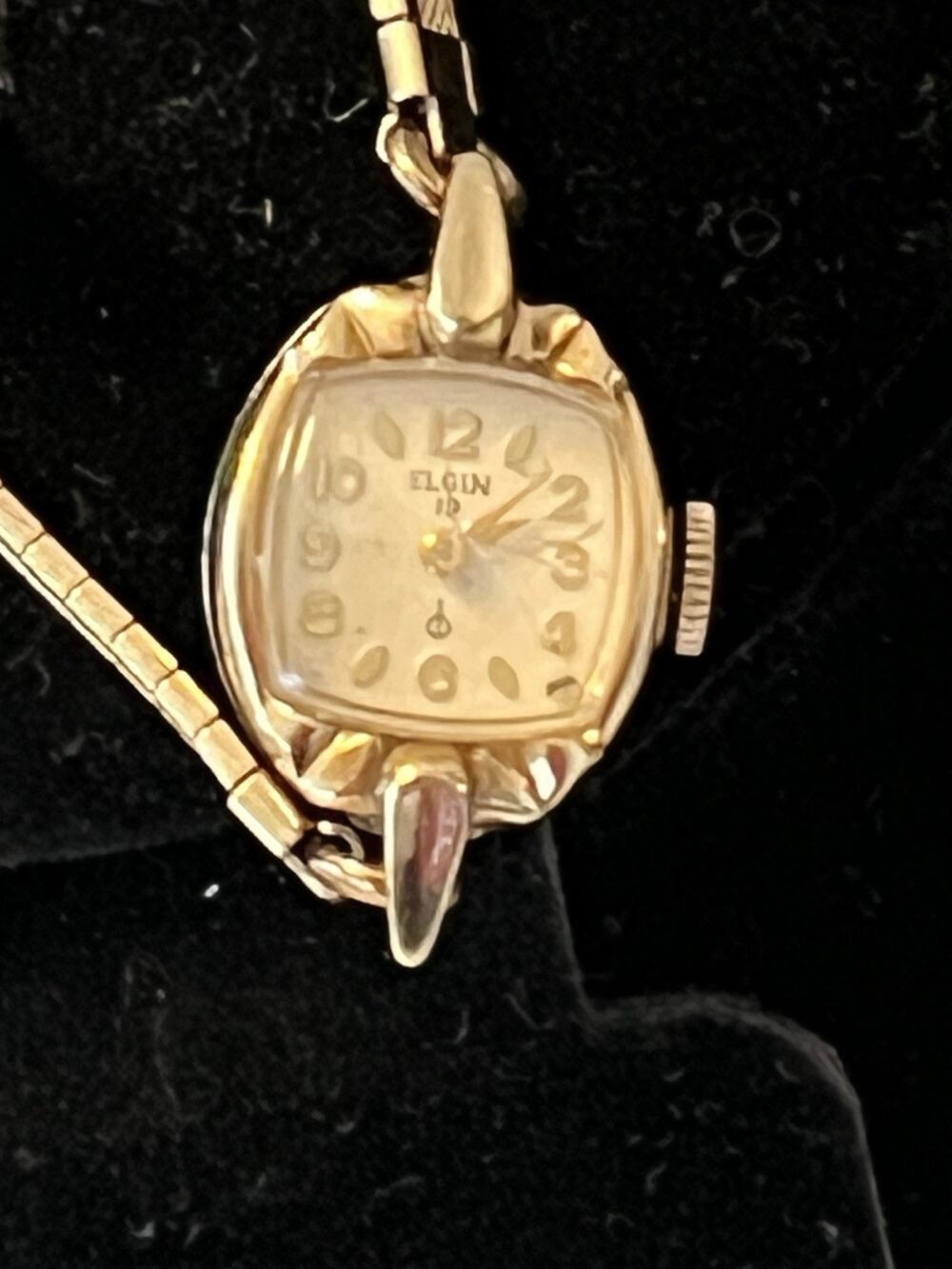 Vtg Ladies Elgin Watch 10KT Gold Filled With Speidel Band For Parts Not Working